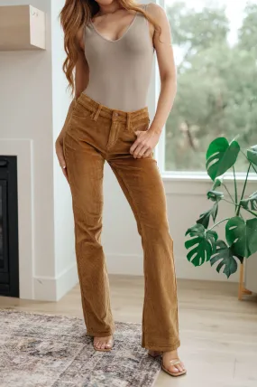 Judy Blue Mid Rise Bootcut Corduroy Pants in Camel