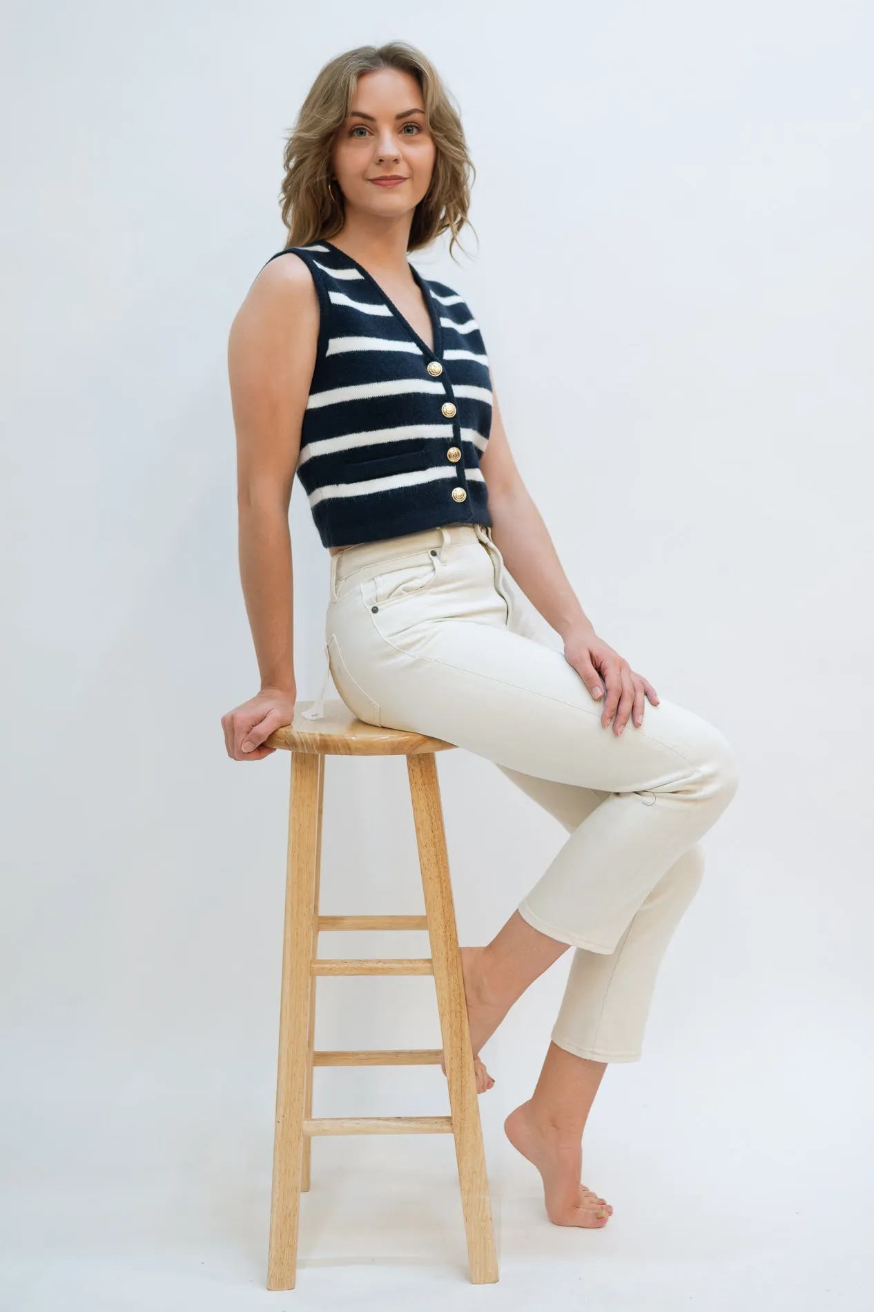 Kay Sleeveless Stripe Top - Navy