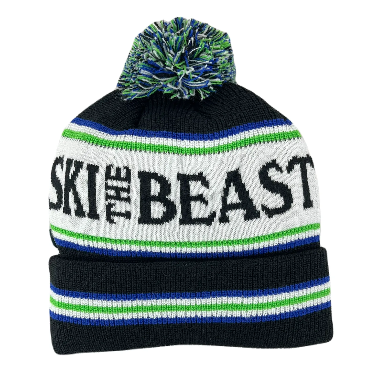 Killington Ski The Beast Windsor Knit In Stripe Cuff Beanie with Pom