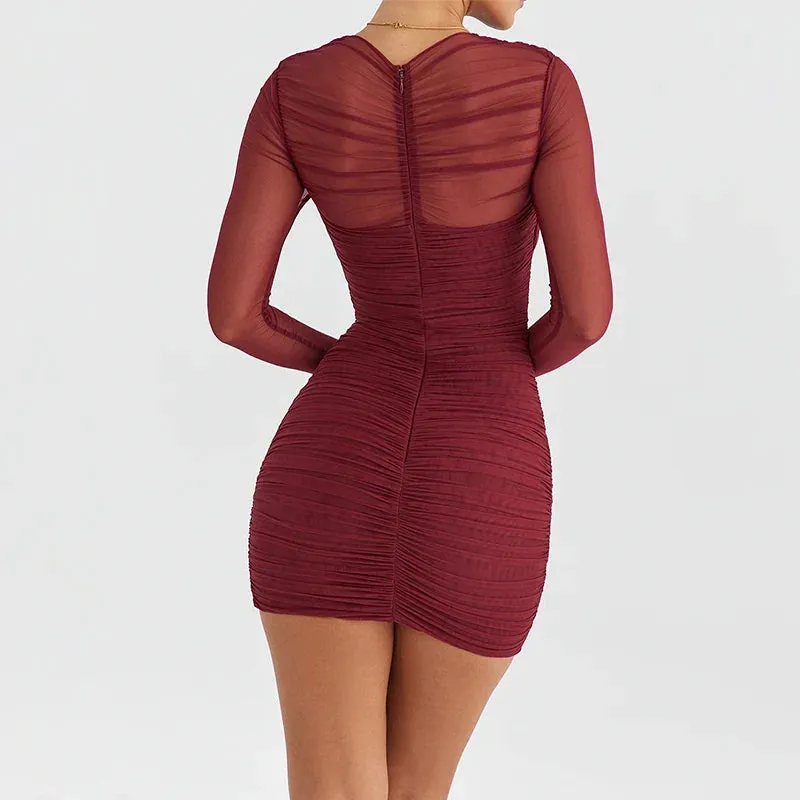 Lace Patchwork Slim Bodycon Autumn Winter Nightclub Sexy Party Mini Dress