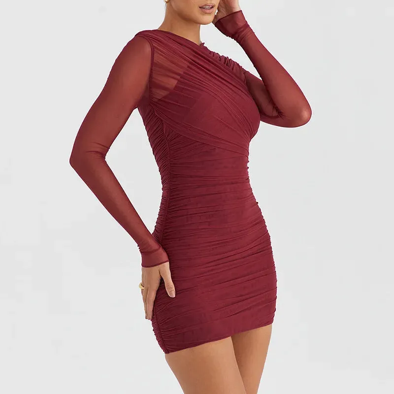 Lace Patchwork Slim Bodycon Autumn Winter Nightclub Sexy Party Mini Dress