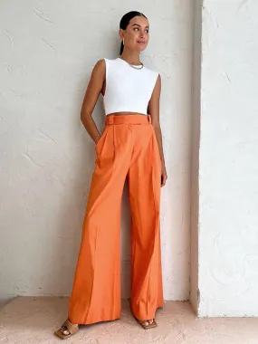 Ladies Solid Color High Waist Wide Leg Pants C-K2298