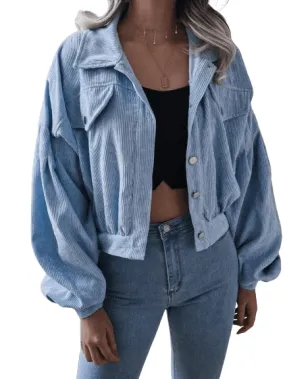 Lantern Sleeve Cropped Corduroy Jacket