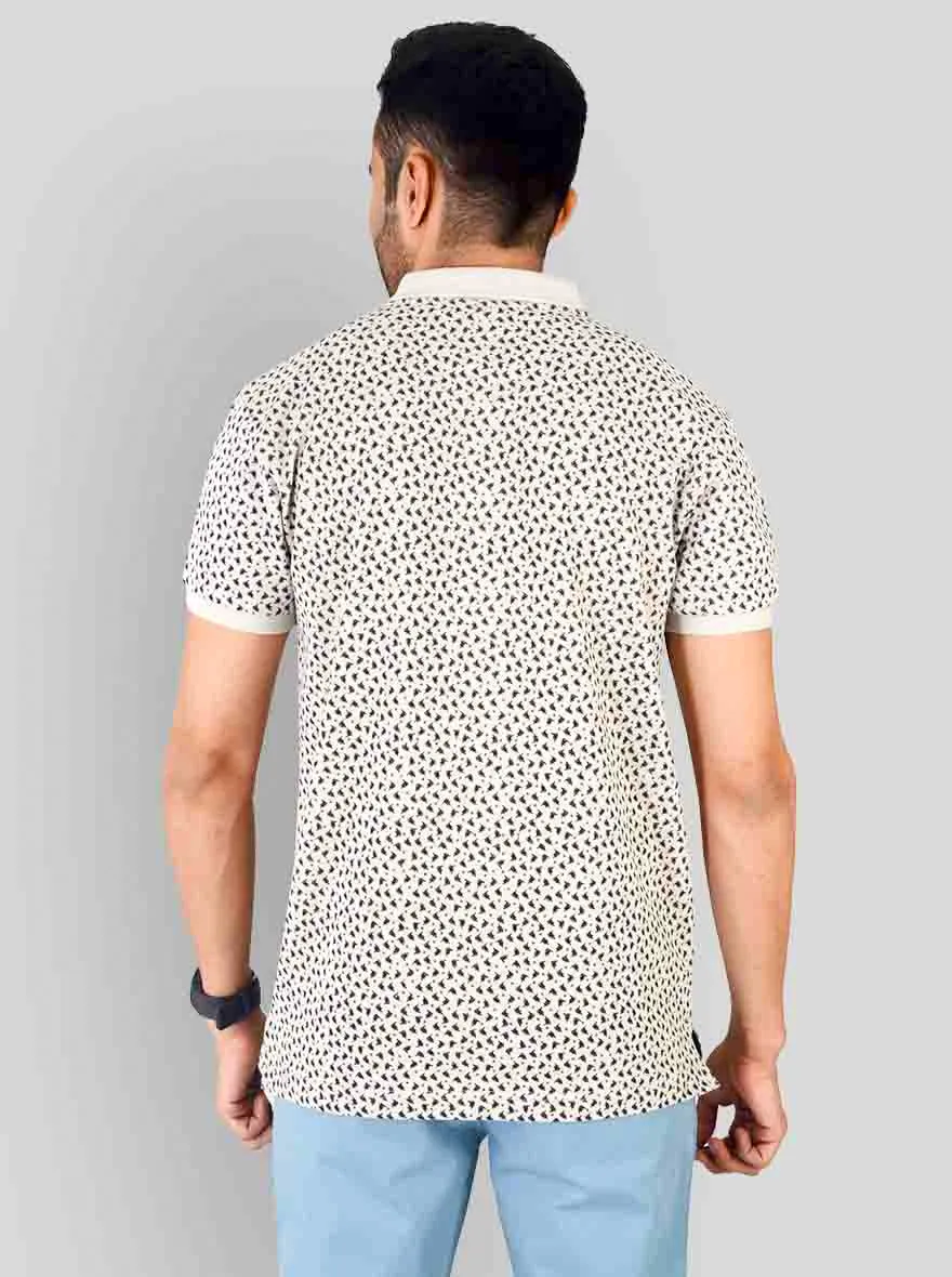 Light Camel Brown Melange Printed Slim Fit Polo T-shirt | Greenfibre