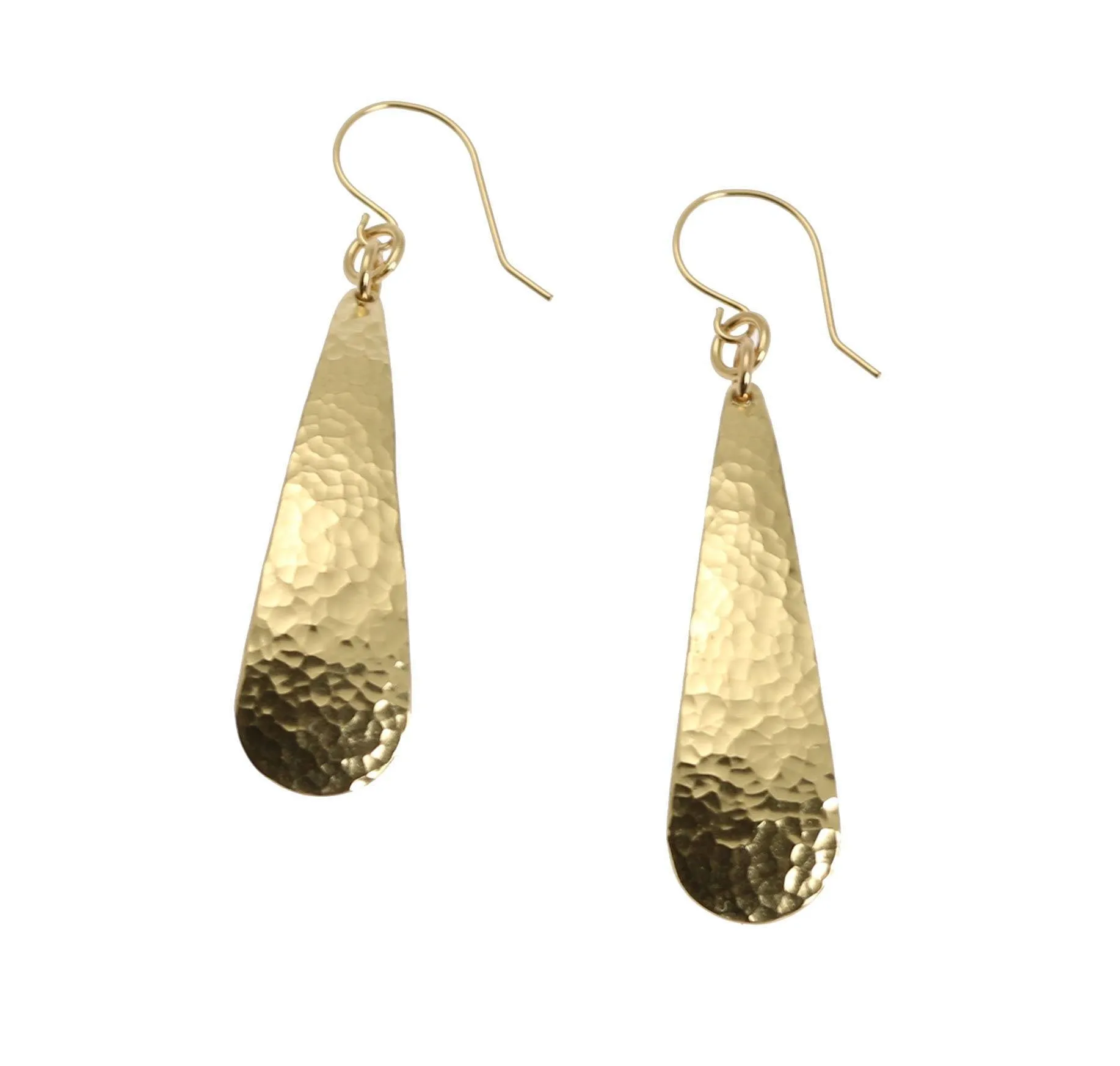 Long Hammered Nu Gold Brass Tear Drop Earrings