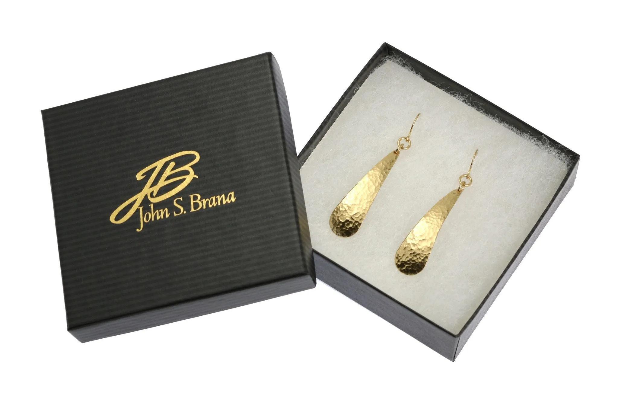 Long Hammered Nu Gold Brass Tear Drop Earrings