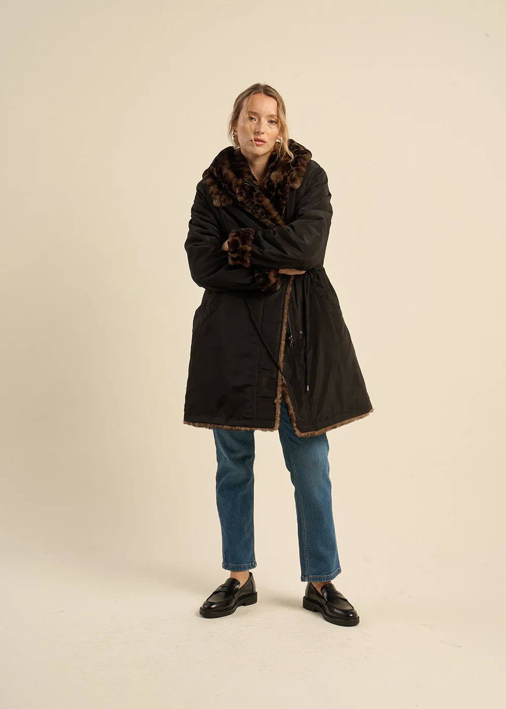 Manteau réversible en fausse fourrure