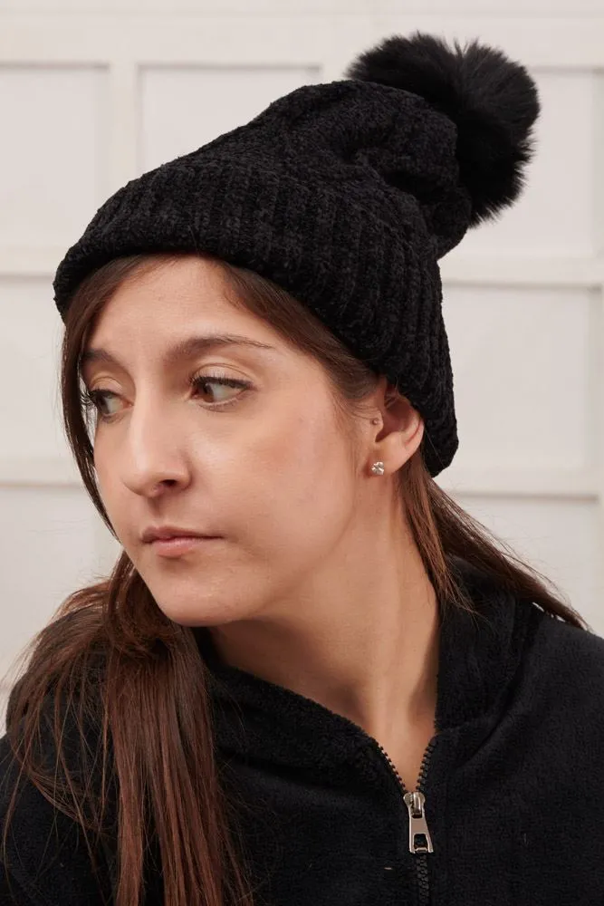 Marl Textured Pom Pom Beanie Hat