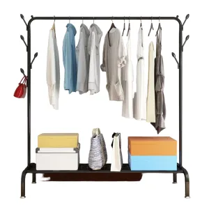 Metal 7 Hook Garment Rack Clothes Coat Stand 150cm-Black