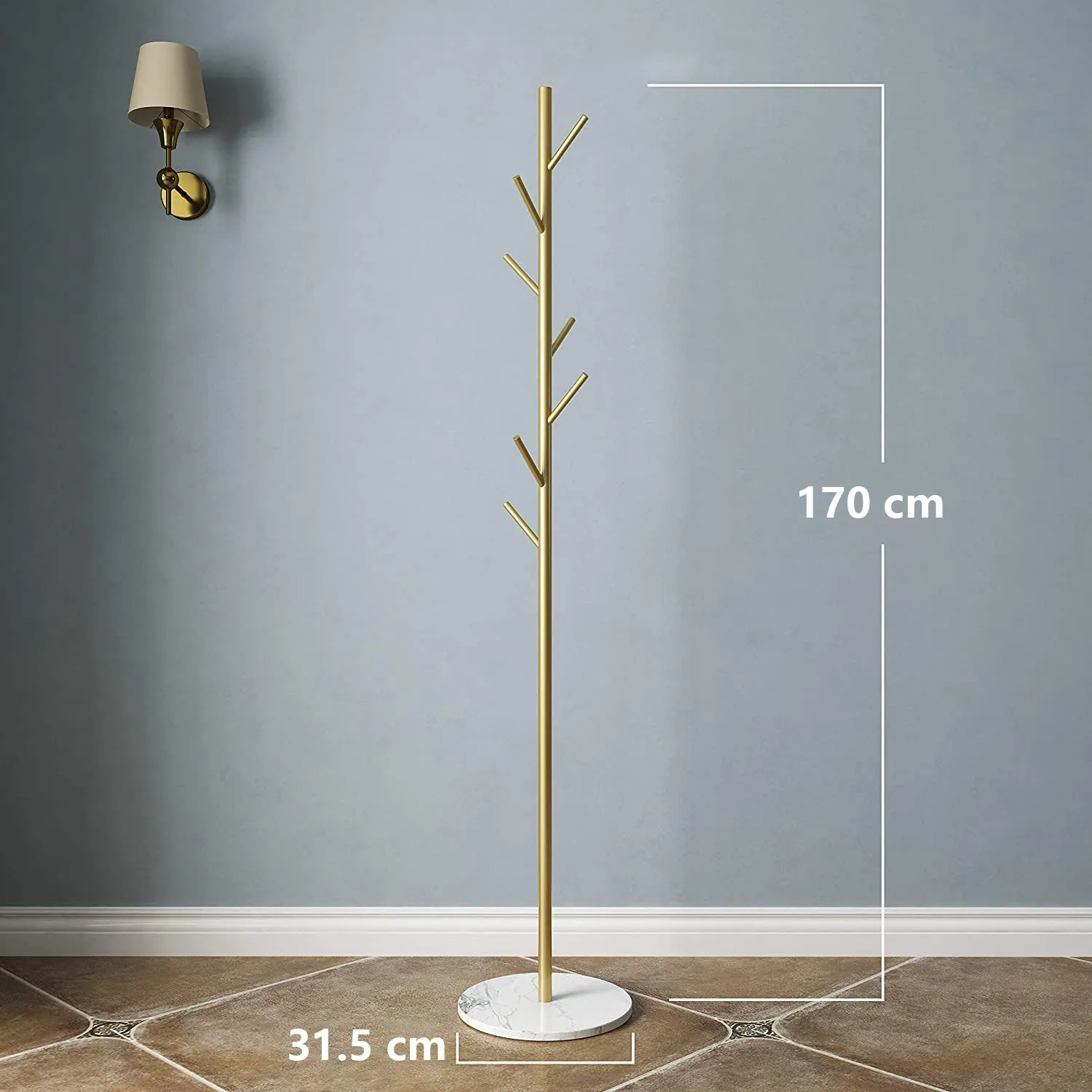 Metal Coat Rack with Stable Marble Base With-Gold