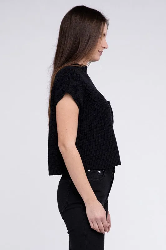 Mock Neck Short Sleeve Cropped Sweater - online exclusive