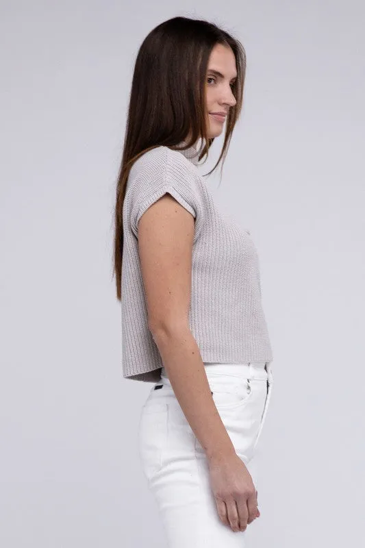 Mock Neck Short Sleeve Cropped Sweater - online exclusive