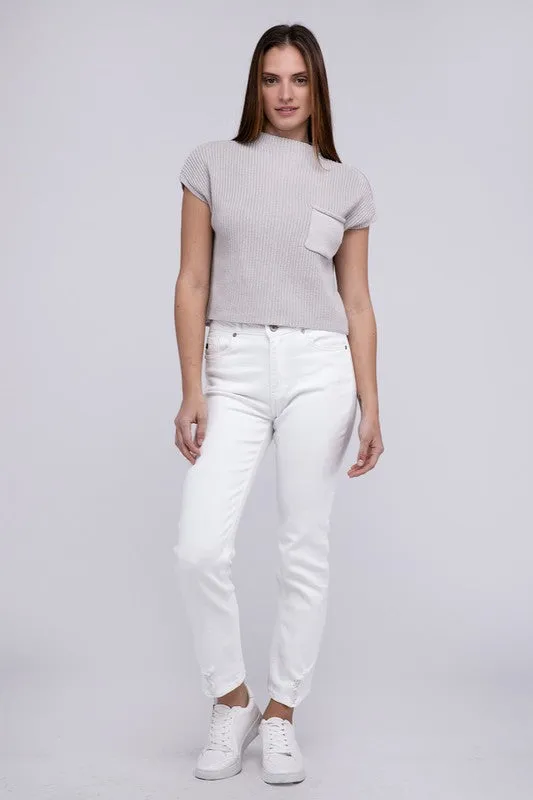 Mock Neck Short Sleeve Cropped Sweater - online exclusive