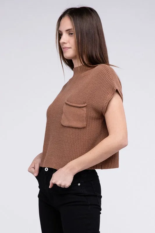 Mock Neck Short Sleeve Cropped Sweater - online exclusive