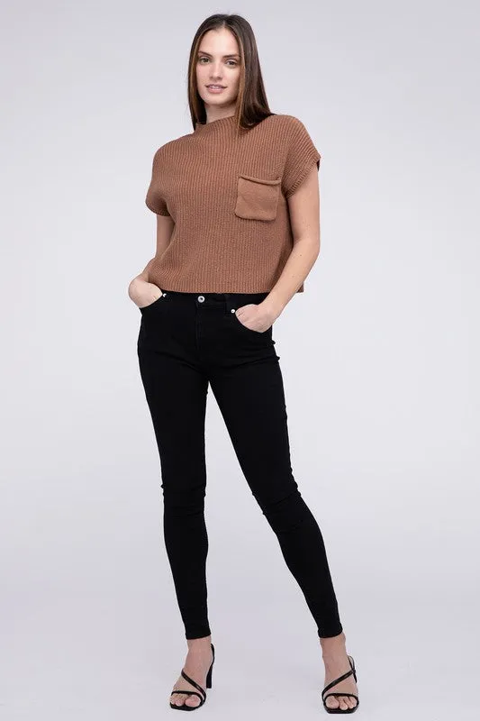 Mock Neck Short Sleeve Cropped Sweater - online exclusive