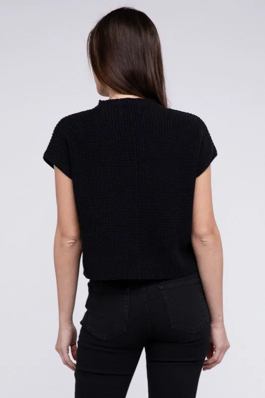 Mock Neck Short Sleeve Cropped Sweater - online exclusive