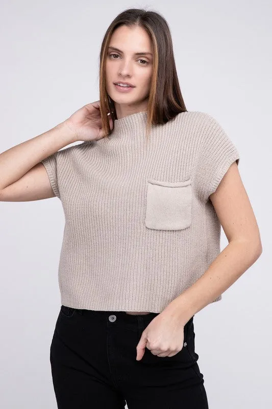 Mock Neck Short Sleeve Cropped Sweater - online exclusive