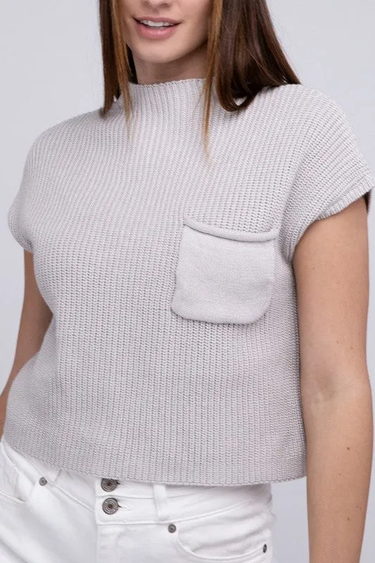 Mock Neck Short Sleeve Cropped Sweater - online exclusive