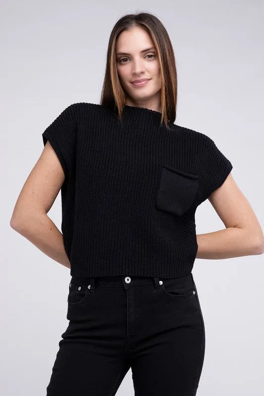 Mock Neck Short Sleeve Cropped Sweater - online exclusive