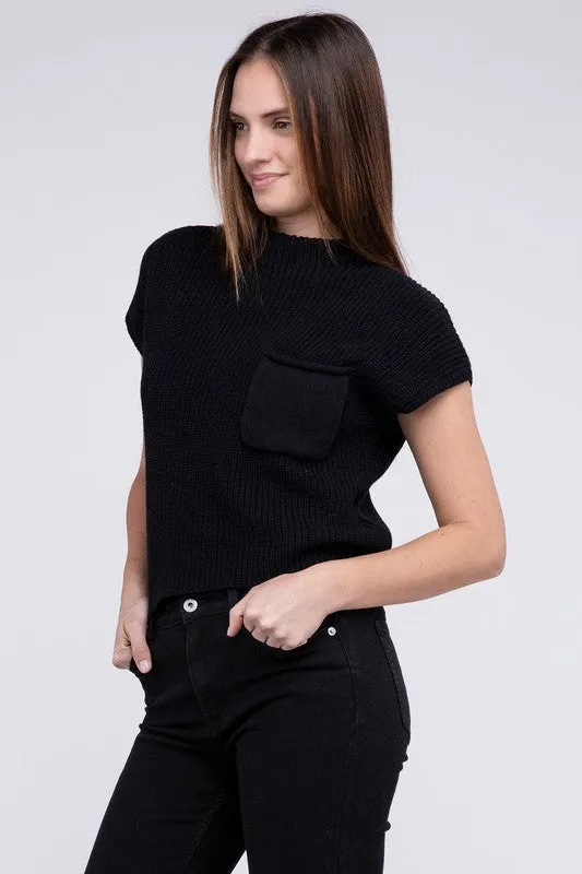 Mock Neck Short Sleeve Cropped Sweater - online exclusive