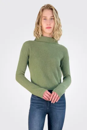 Mockneck Crop Sweater - Pesto