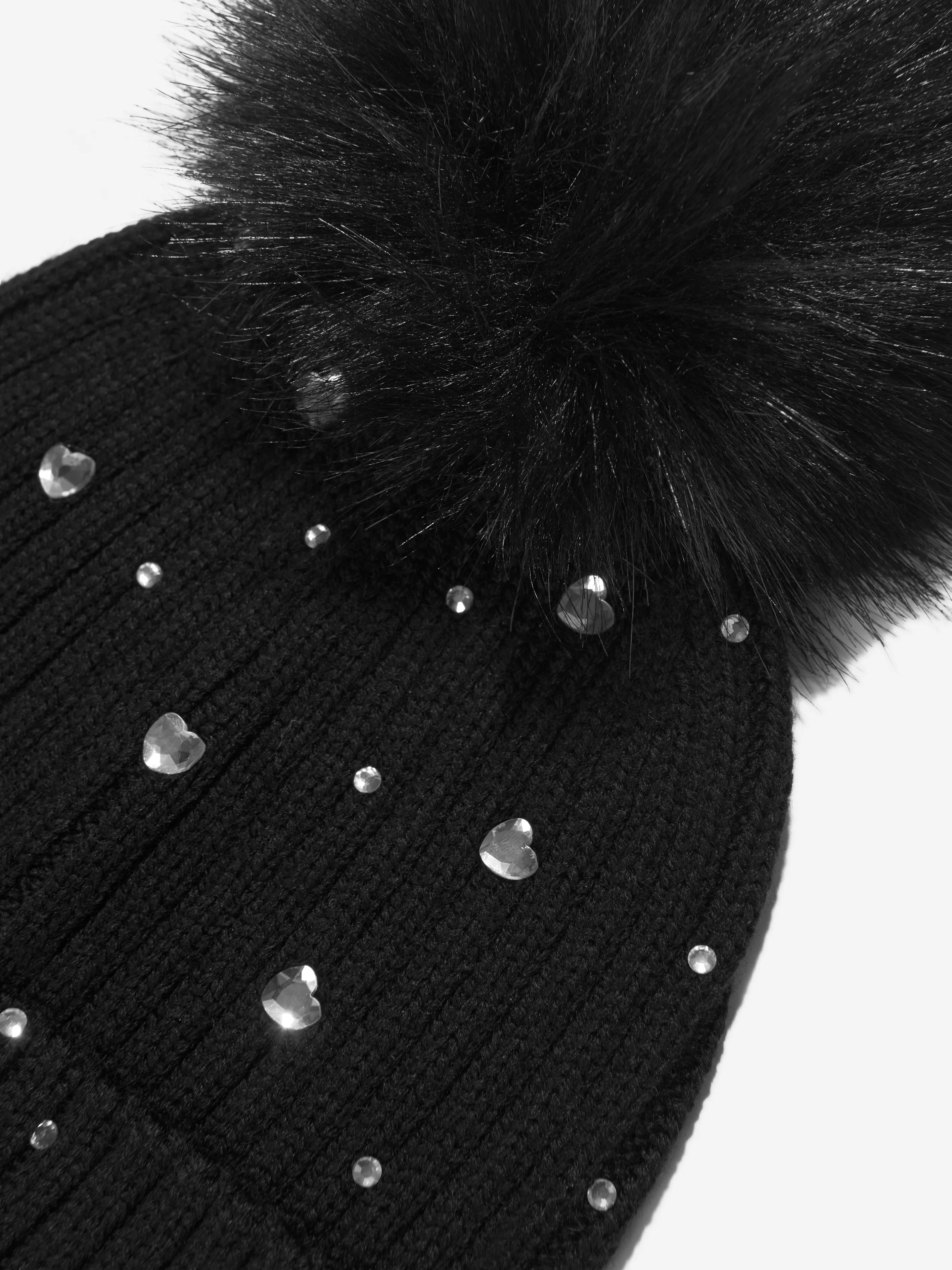 Monnalisa Girls Diamante Pom Pom Hat in Black