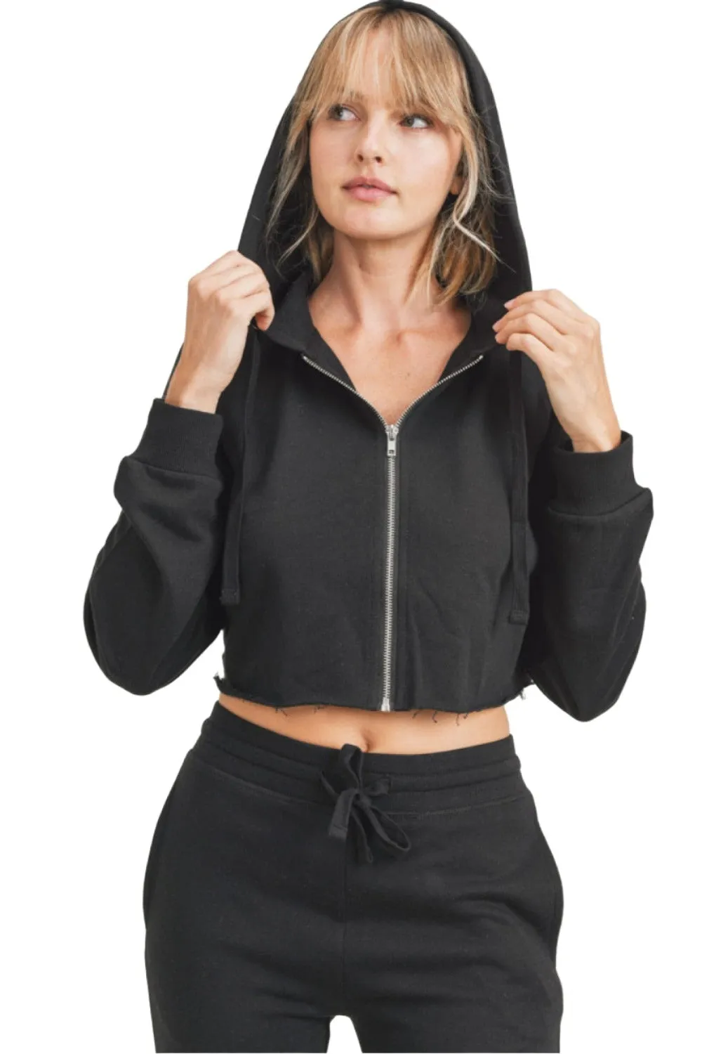 Mono B French Terry Cropped Zip Up Hoodie 9755