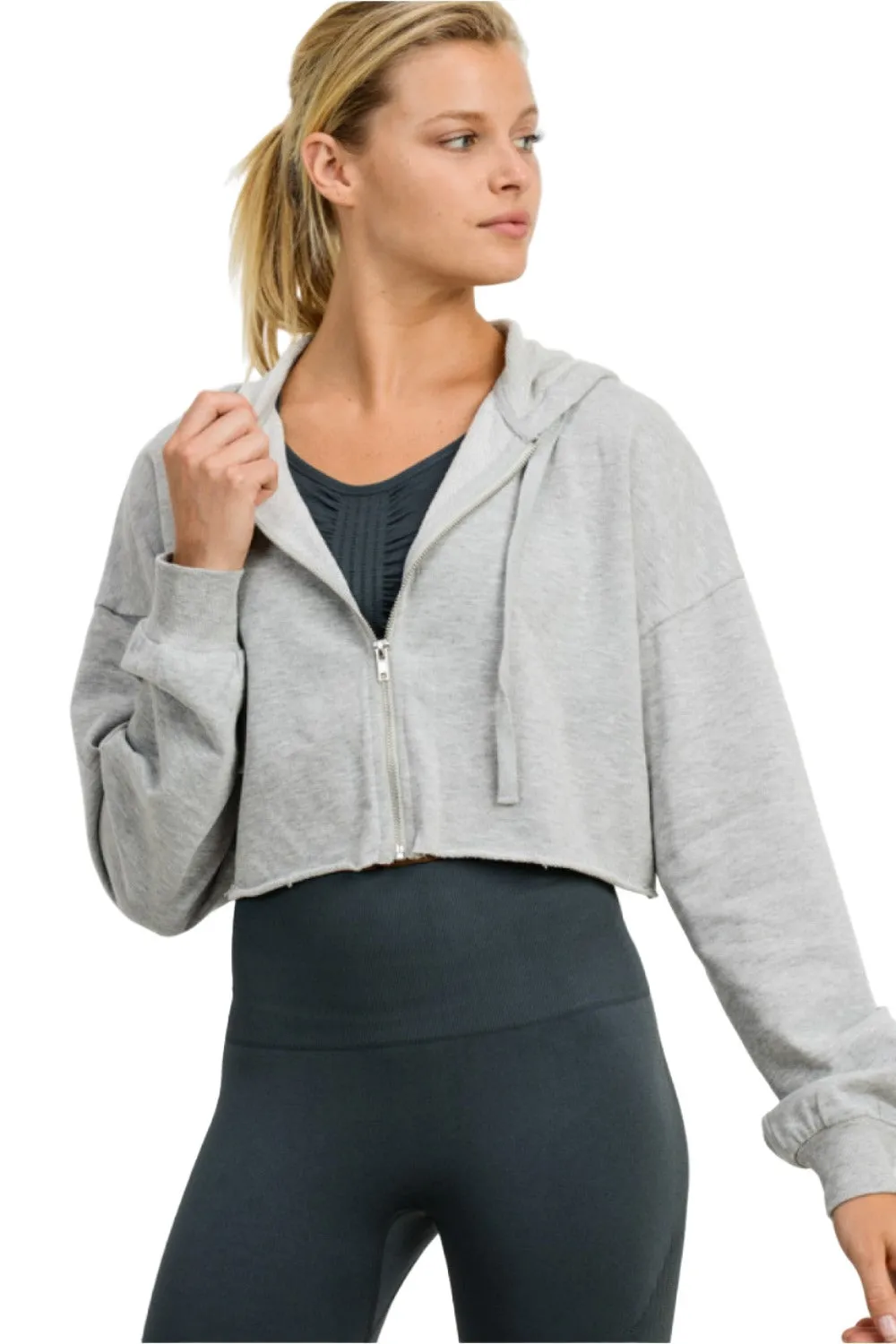 Mono B French Terry Cropped Zip Up Hoodie 9755