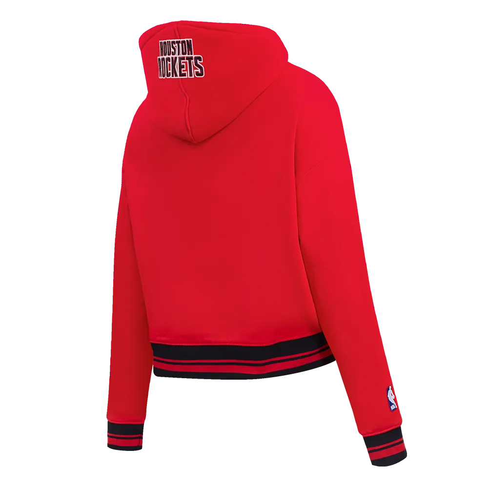 NBA HOUSTON ROCKETS SCRIPT TAIL WOMEN'S RIB FLC CROPPED PO HOODIE (RED/BLACK)