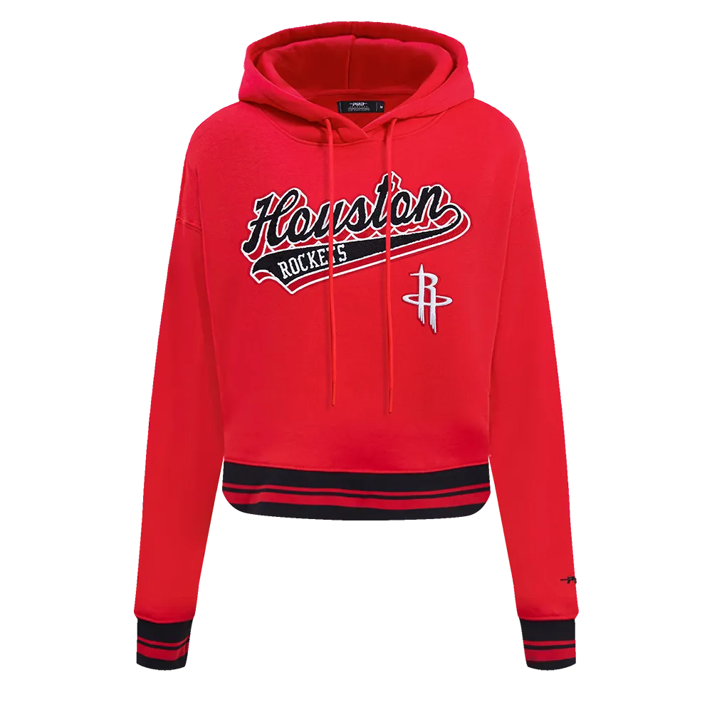 NBA HOUSTON ROCKETS SCRIPT TAIL WOMEN'S RIB FLC CROPPED PO HOODIE (RED/BLACK)