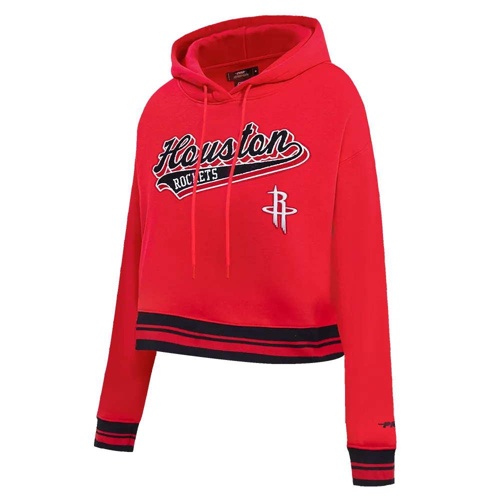 NBA HOUSTON ROCKETS SCRIPT TAIL WOMEN'S RIB FLC CROPPED PO HOODIE (RED/BLACK)