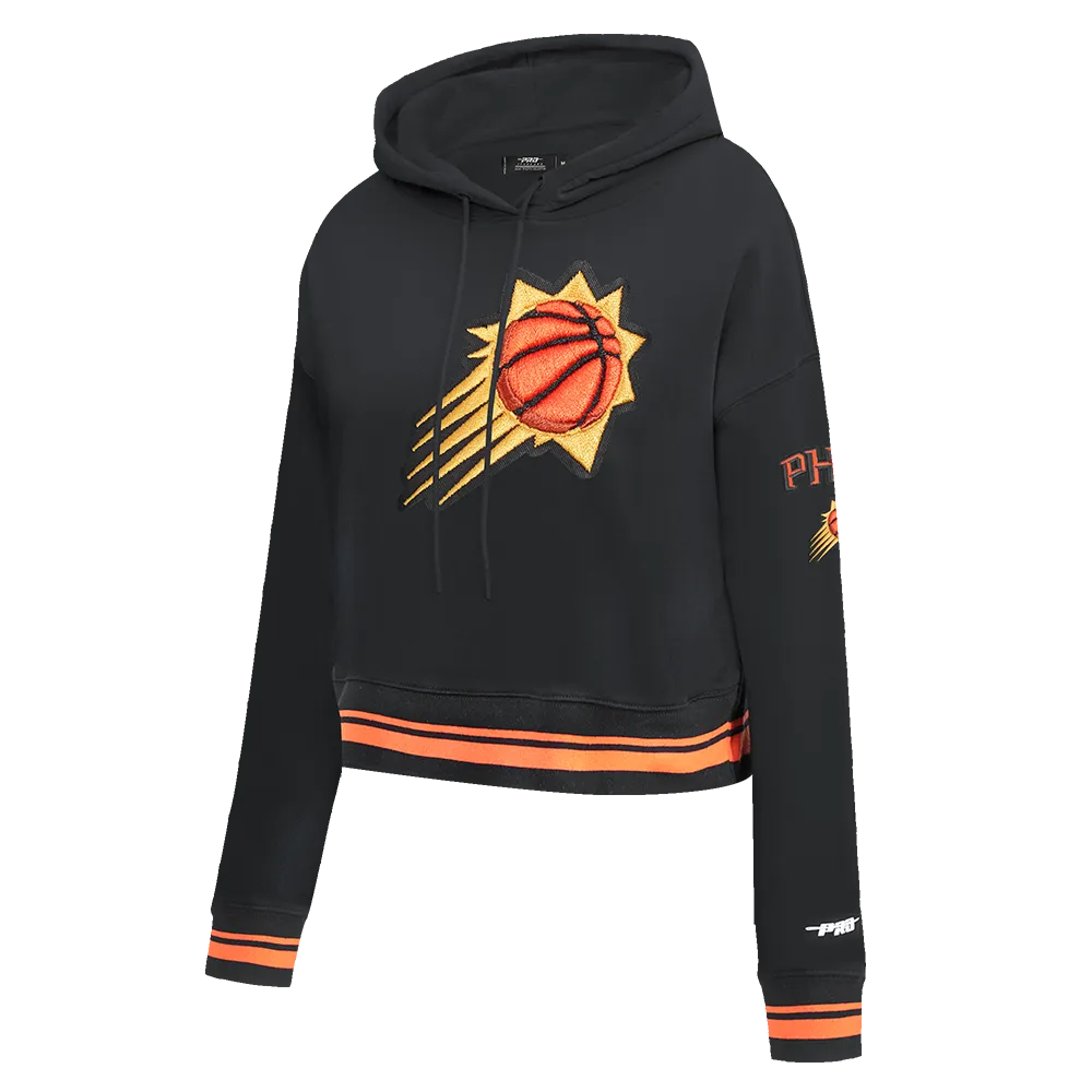 NBA PHOENIX SUNS RETRO CLASSIC WOMEN'S RIB CROPPED PO HOODIE (BLACK/ORANGE)