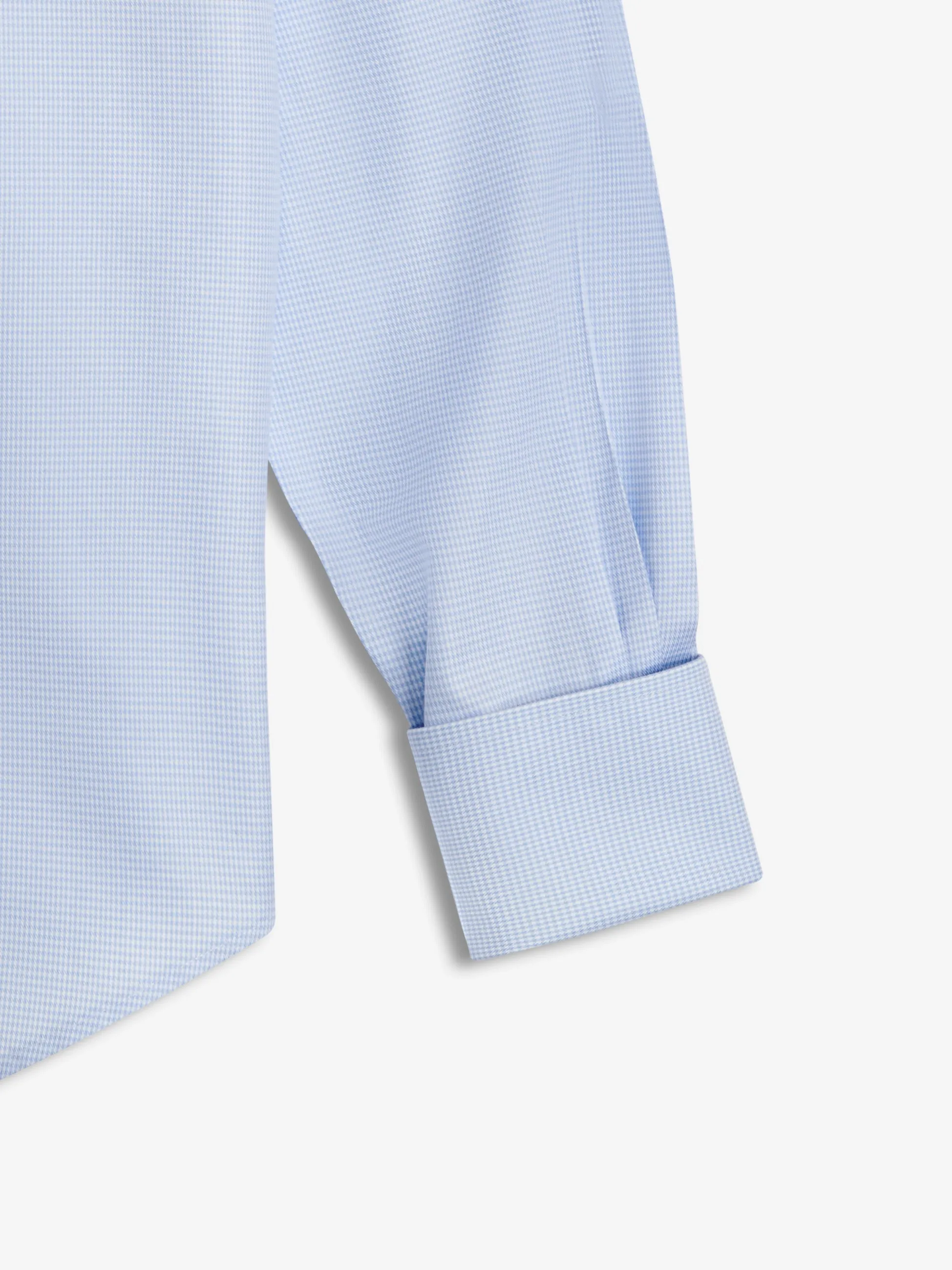 Non-Iron Light Blue Mini Dogtooth Plain Weave Slim Fit Double Cuff Classic Collar Shirt