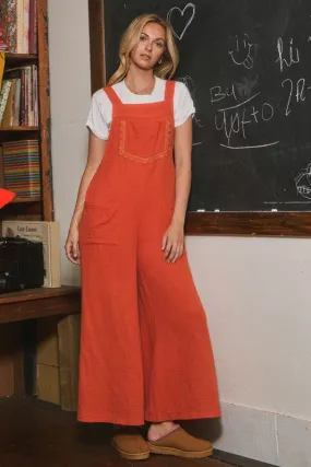 Oddi Cotton Gauze Jumpsuit in Rust Orange