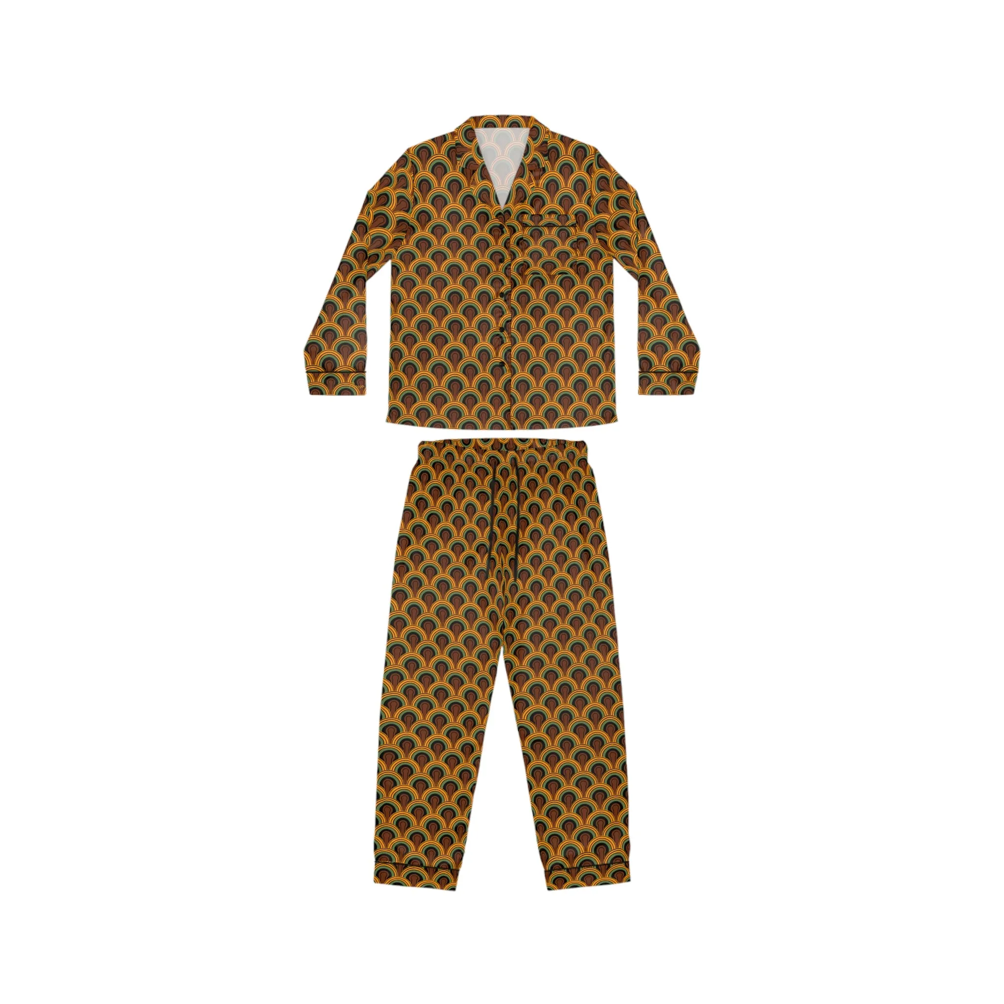 Pajama Game in Room 237 Print Satin 2 Piece Button Up PJ Set | Pinup Couture Relaxed