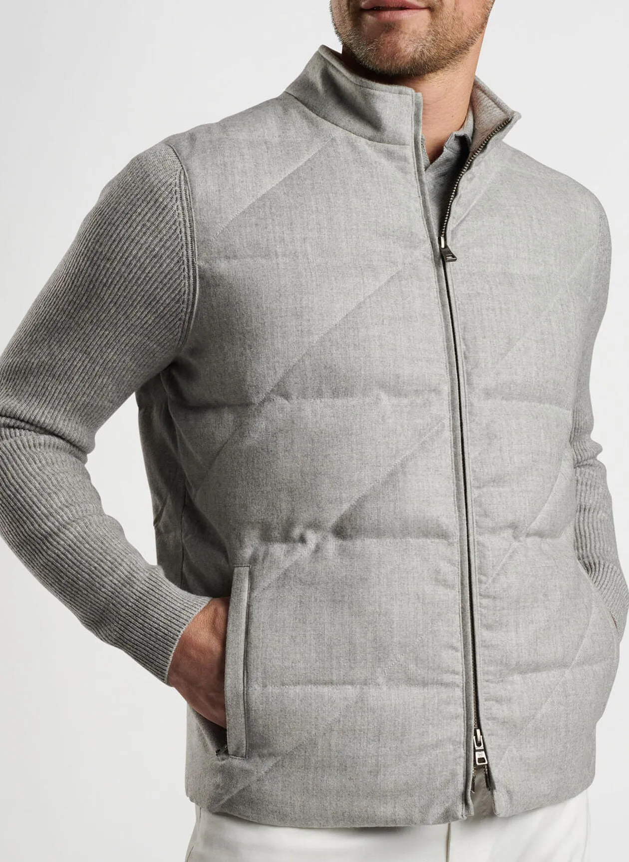 Peter Millar Mens Tailored Fit Alpine Hybrid Cardigan - BRITISH GREY