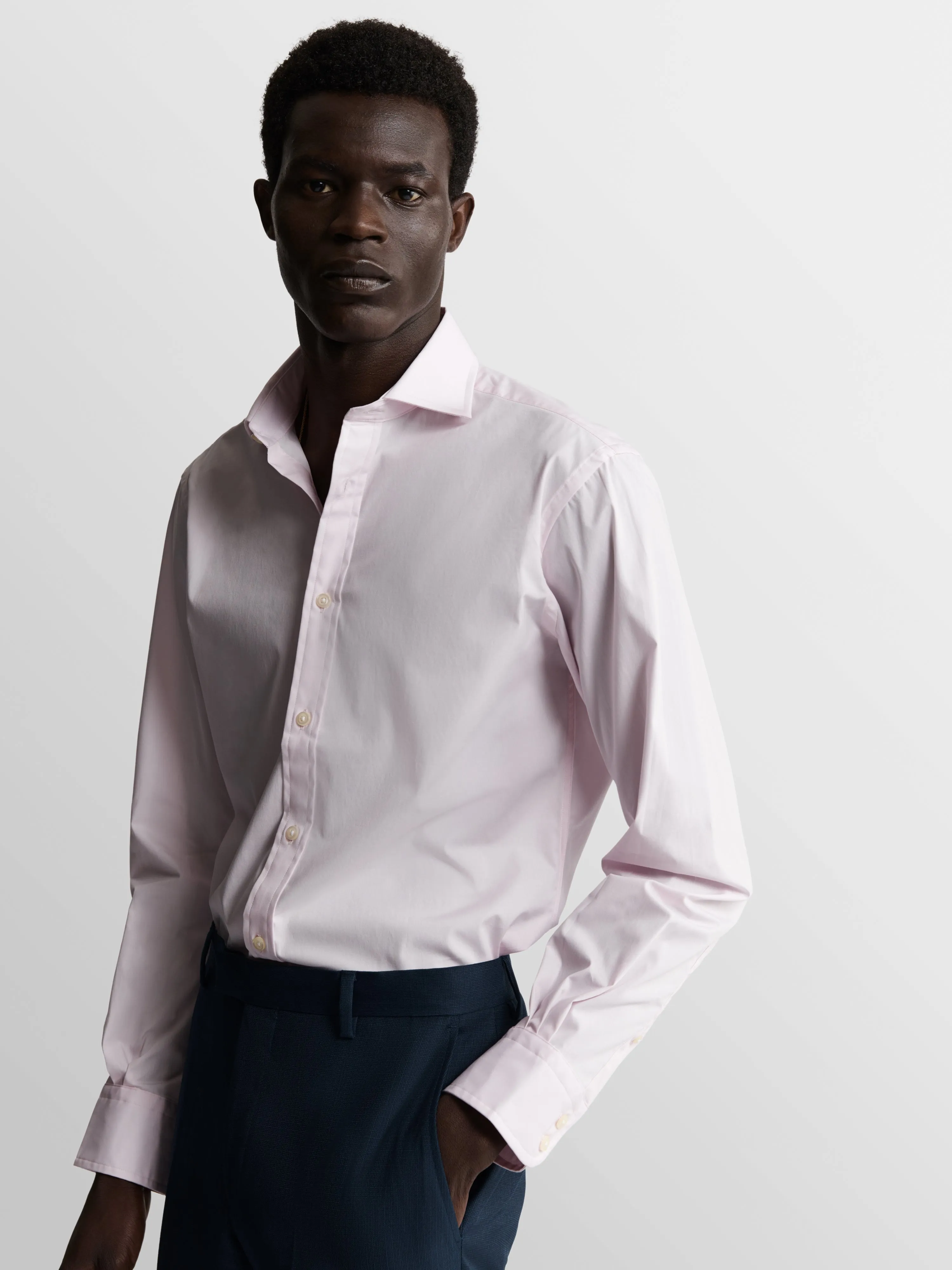 Pink Poplin Stretch Slim Fit Single Cuff Cutaway Collar Shirt