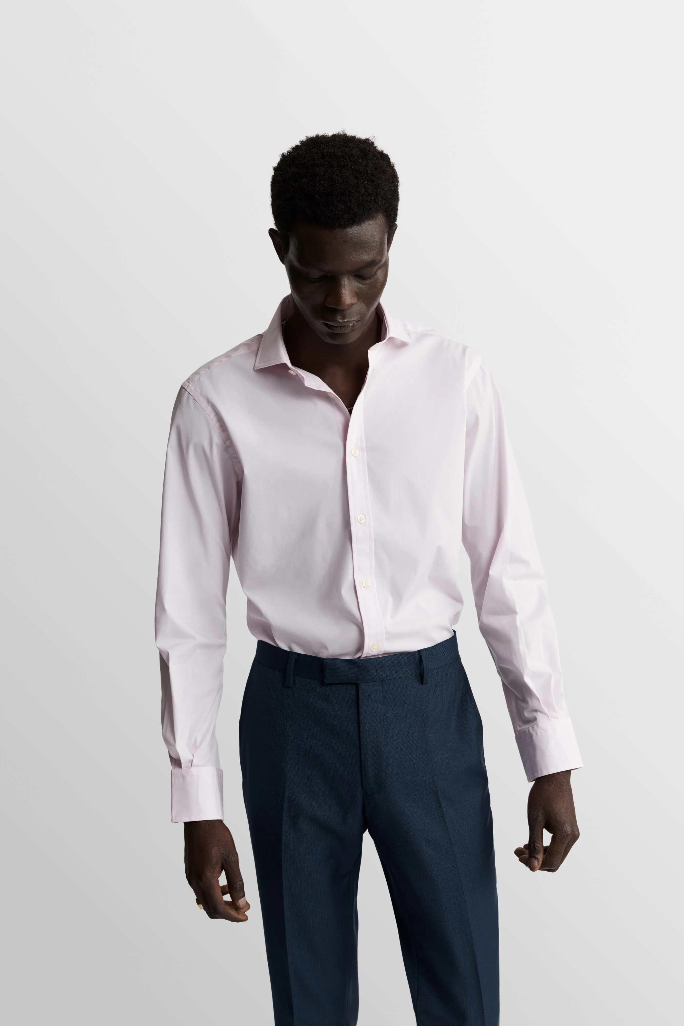 Pink Poplin Stretch Slim Fit Single Cuff Cutaway Collar Shirt