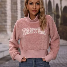 Pink Pullover Women O Neck Long Sleeve Letter Printed Sweater*