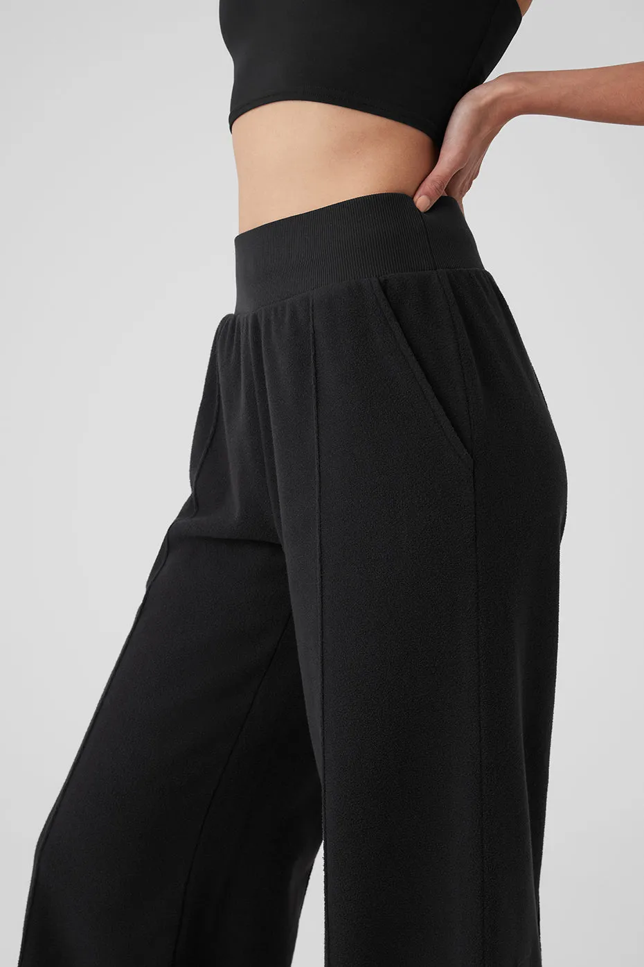 Polar Fleece High-Waist Snowdrift Wide Leg Pant - Black