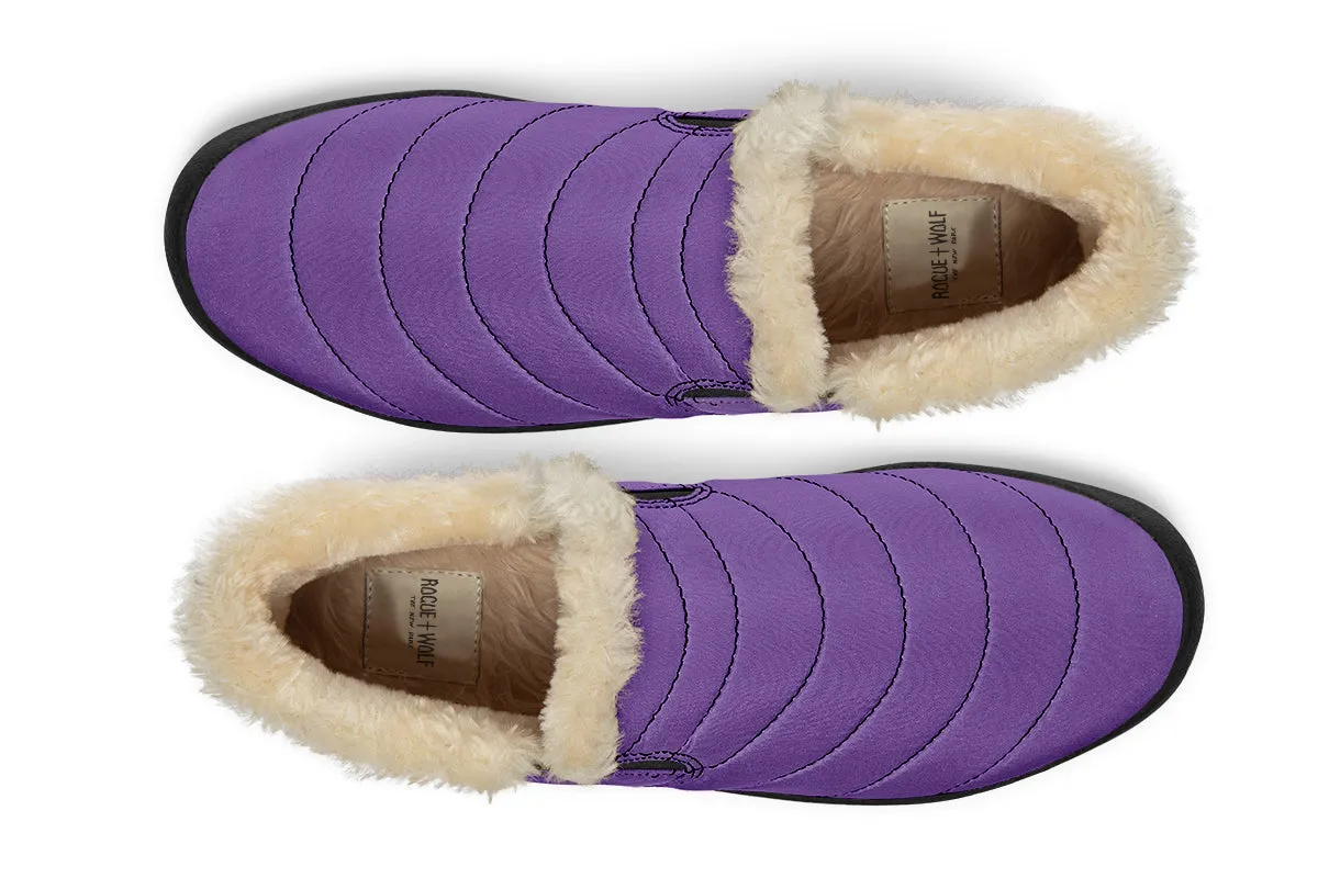 Retro Violet Winter Sneakers - Warm & Easy Slip-On Shoes Lined with Vegan Wool with Anti-Slip Soles