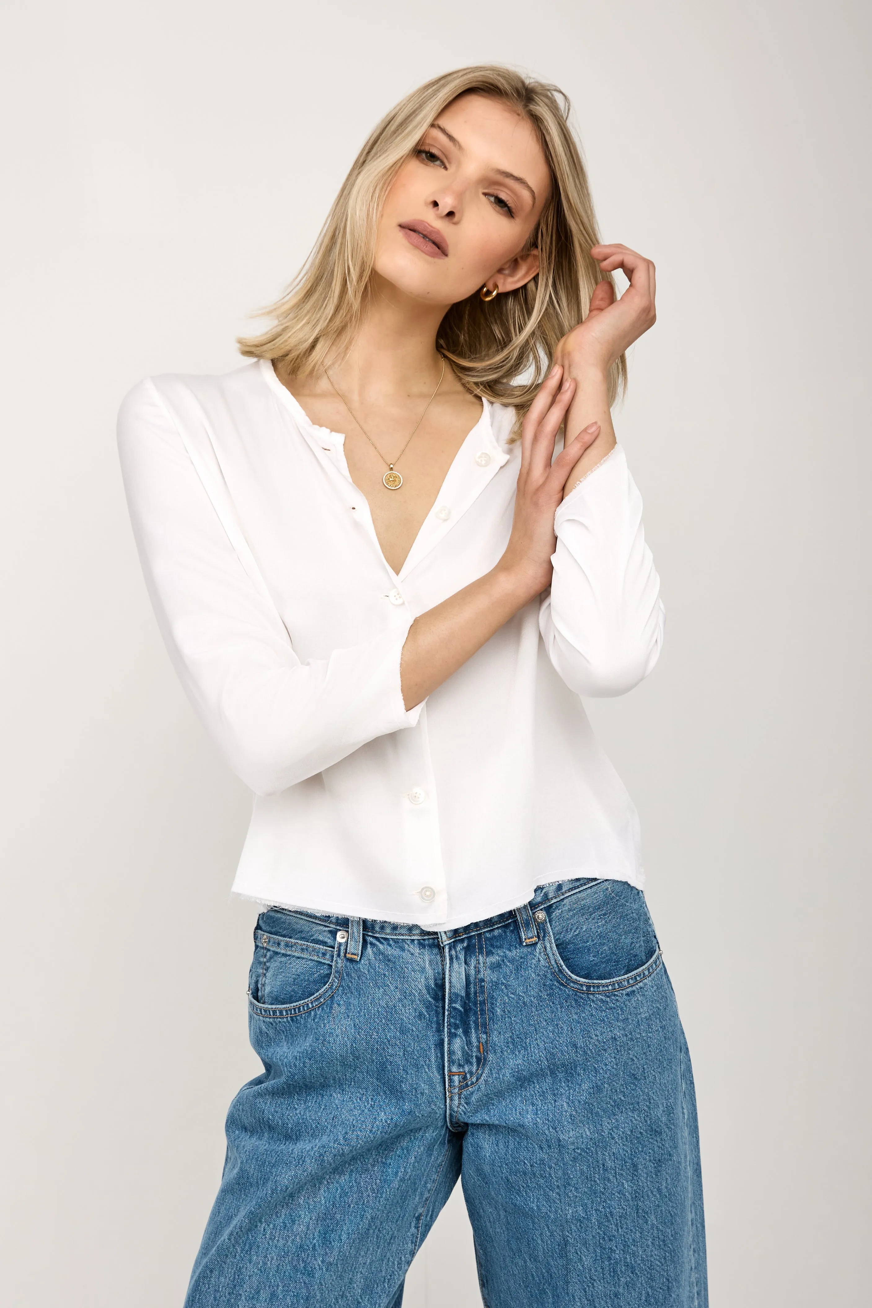 Reversible Cardigan Top in White