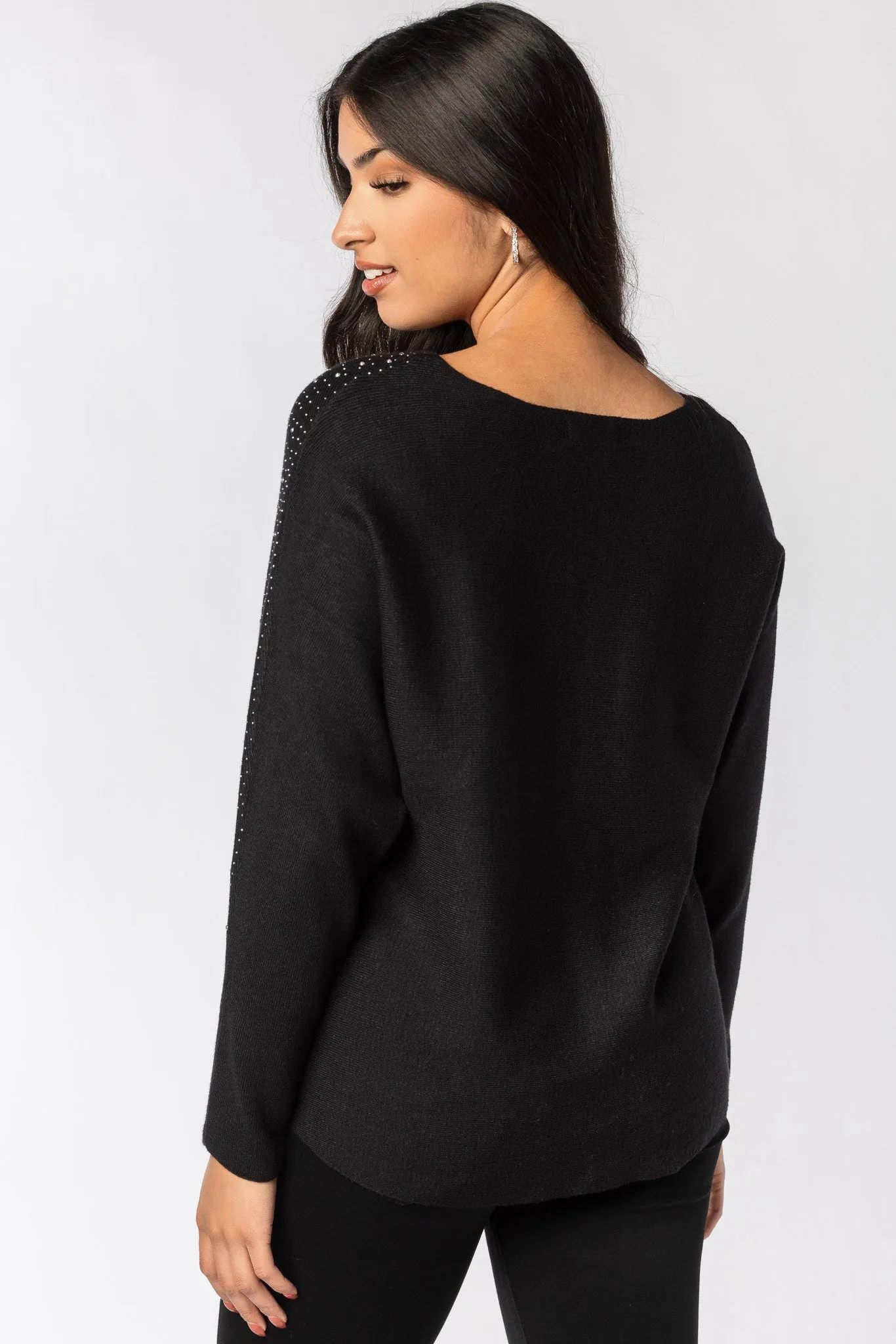 Rhinestone Studded Dolman Sweater