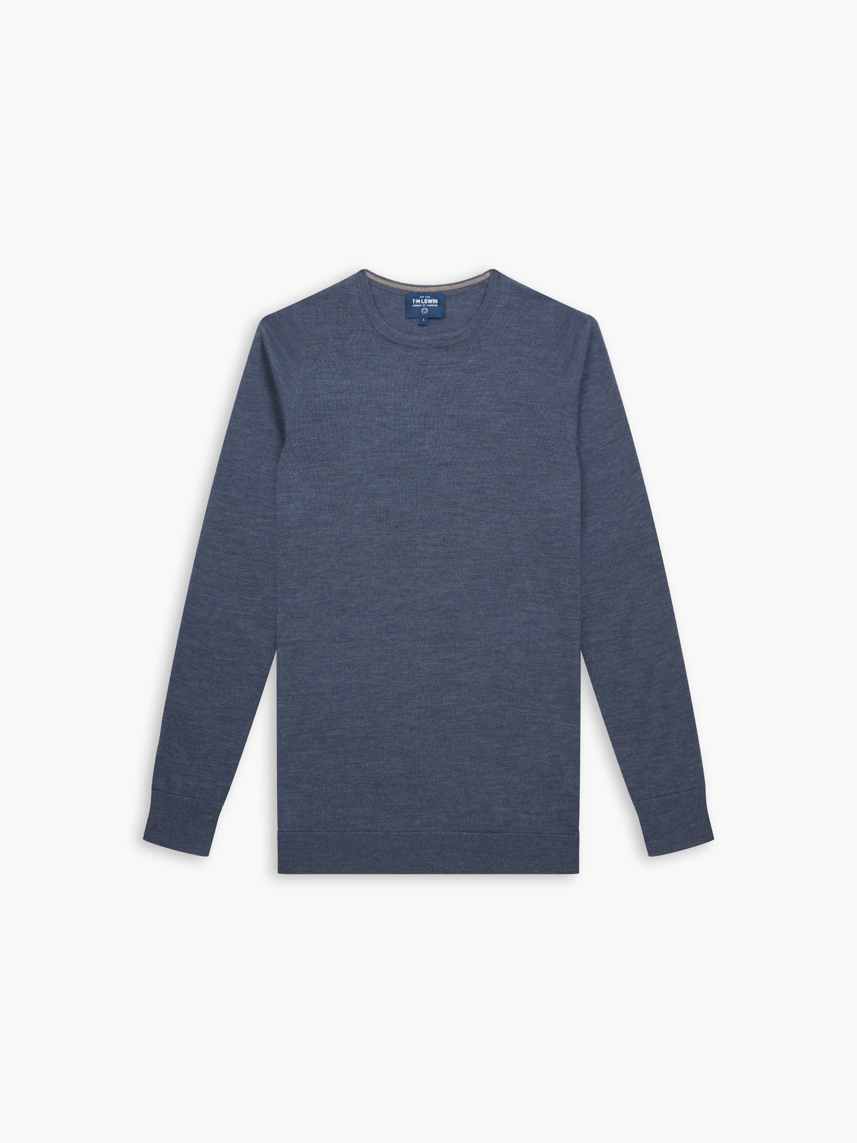 Romney Denim Crew Neck Slim Fit Merino Wool Jumper