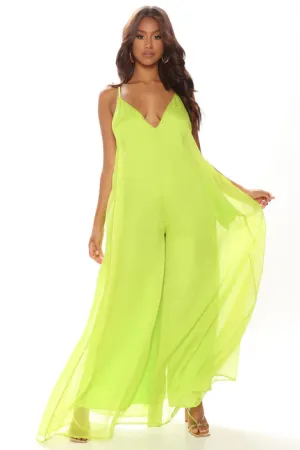 Sexy Citrus Green Wide Leg Backless Jumpsuit