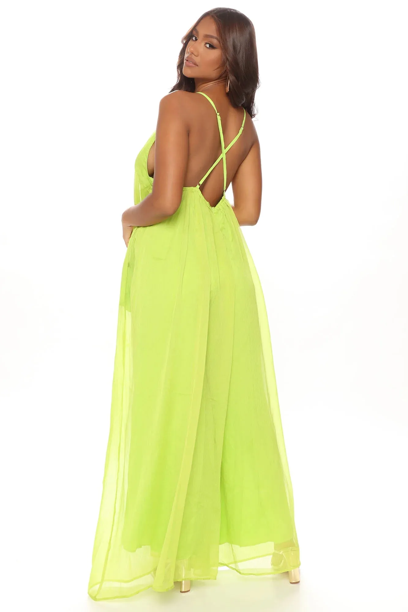 Sexy Citrus Green Wide Leg Backless Jumpsuit