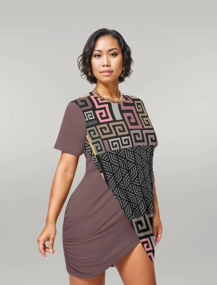 Squared Voluptuous ( ) Women’s Stacked Hem Dress With Short Sleeve (Plus Size）