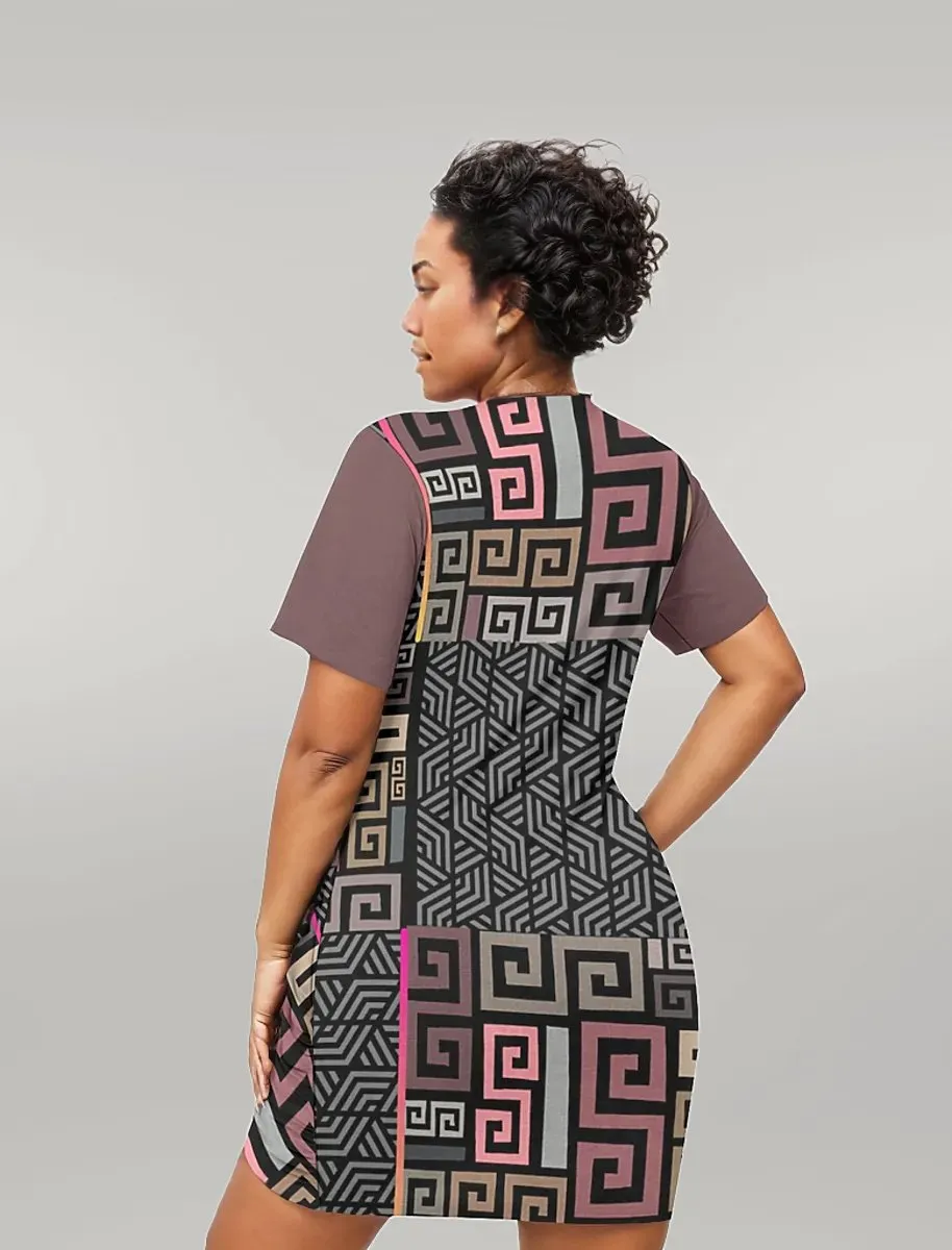 Squared Voluptuous ( ) Women’s Stacked Hem Dress With Short Sleeve (Plus Size）