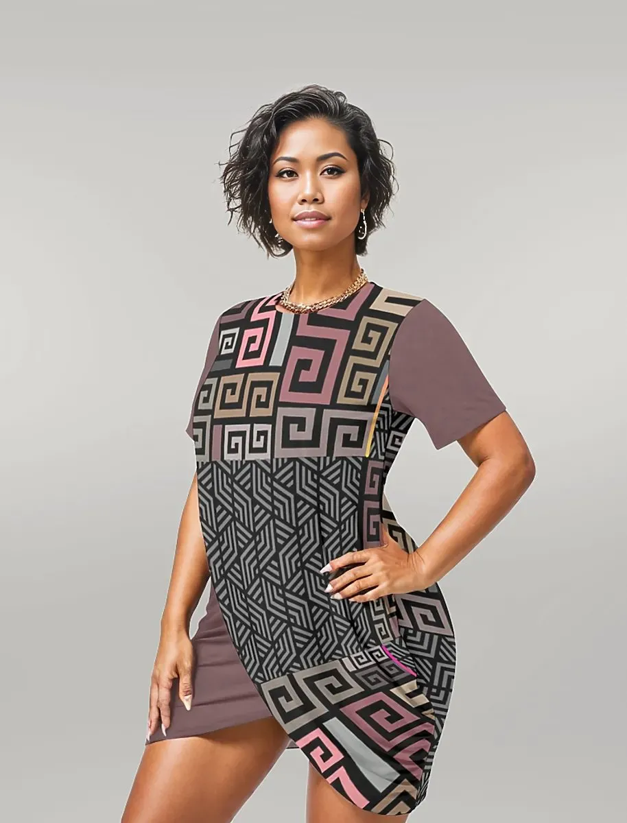 Squared Voluptuous ( ) Women’s Stacked Hem Dress With Short Sleeve (Plus Size）