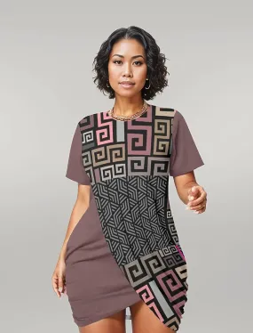 Squared Voluptuous ( ) Women’s Stacked Hem Dress With Short Sleeve (Plus Size）